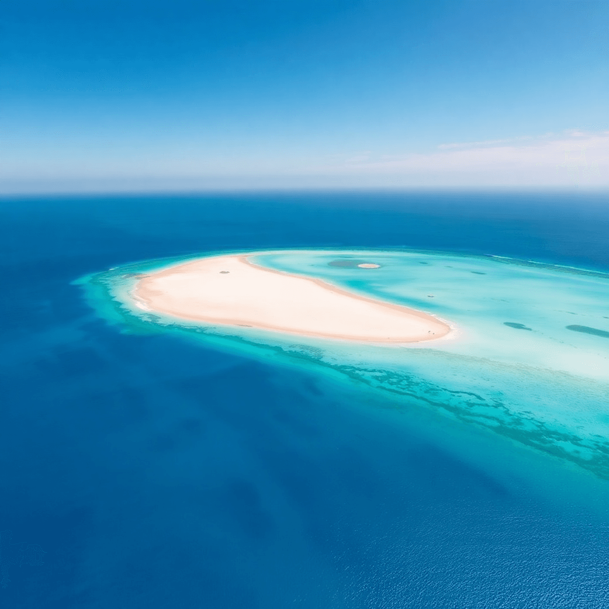 Aerial view of Harbour Island, Bahamas, featuring pink sand beaches and turquoise waters under a clear blue sky, evoking adventure and relaxation.